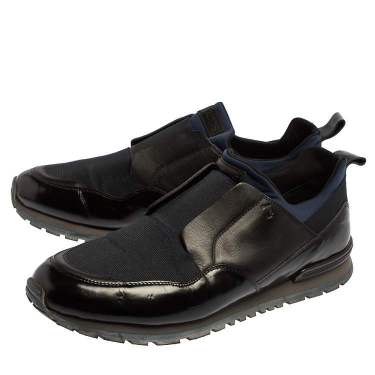 Pre Owned Tod's Blue/ Black Canvas And Leather Slip On Sneakers  Size 45.5