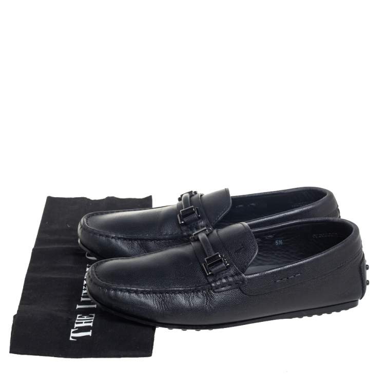 Pre Owned Tod's Black Leather Slip On Loafers Size 39