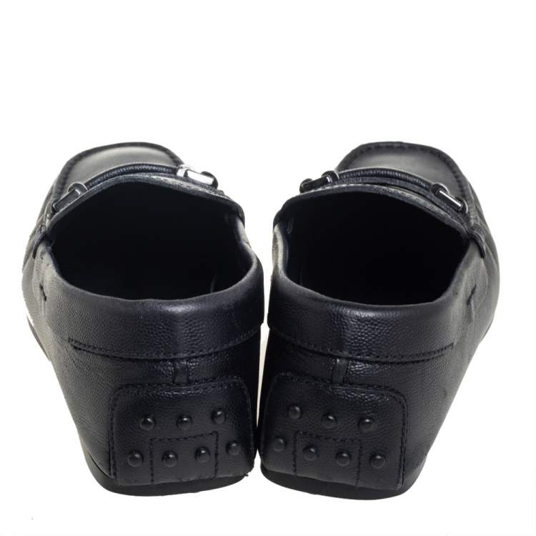 Pre Owned Tod's Black Leather Slip On Loafers Size 39