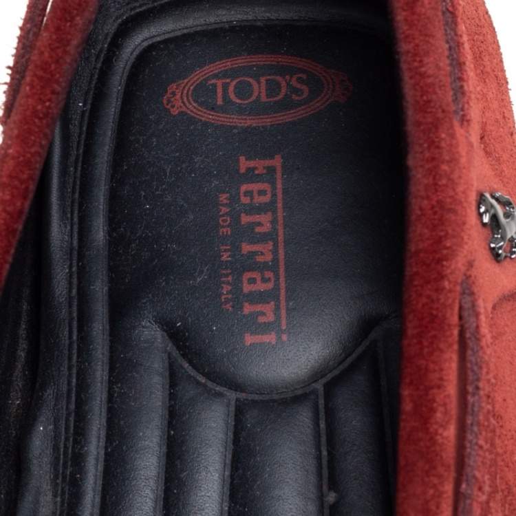Pre Owned Tod's For Ferrari Maroon Suede Bow Slip On Loafers Size 41