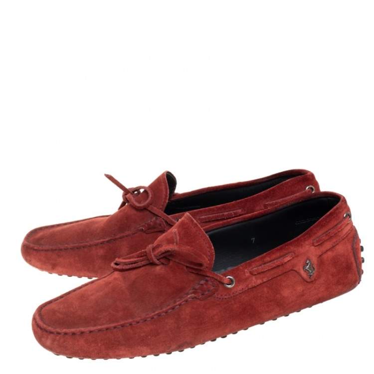 Pre Owned Tod's For Ferrari Maroon Suede Bow Slip On Loafers Size 41