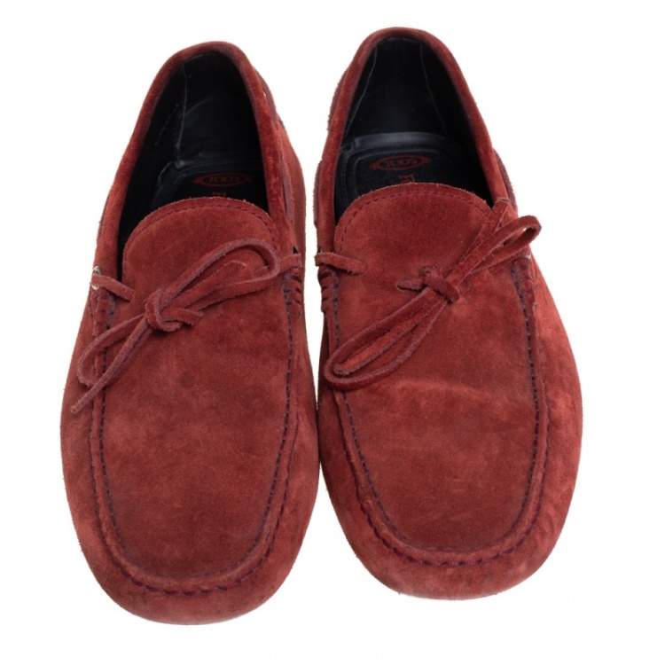 Pre Owned Tod's For Ferrari Maroon Suede Bow Slip On Loafers Size 41
