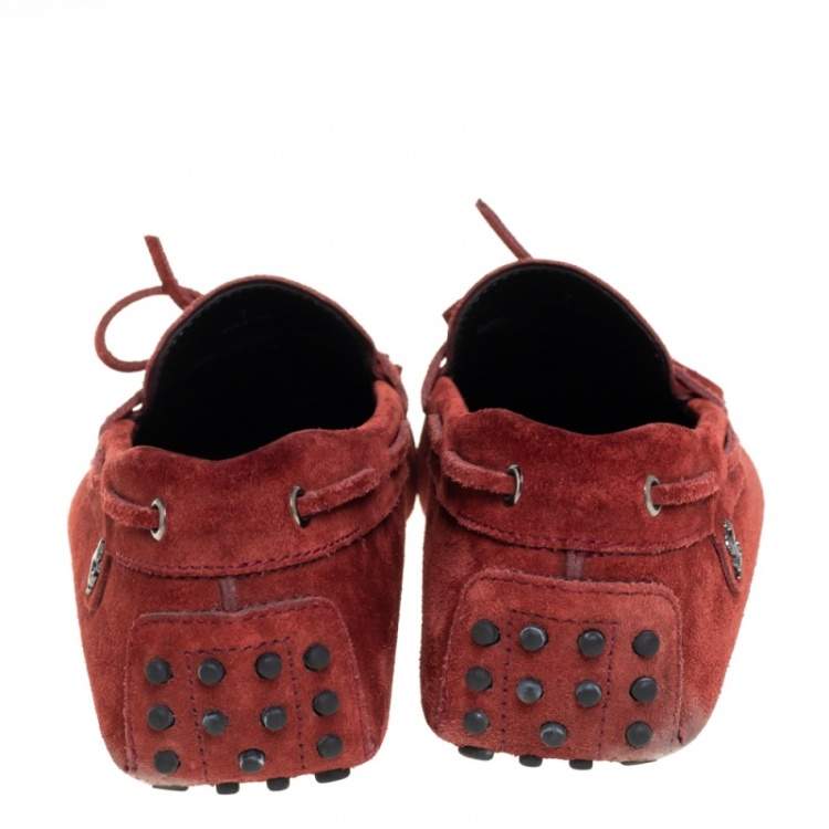 Pre Owned Tod's For Ferrari Maroon Suede Bow Slip On Loafers Size 41
