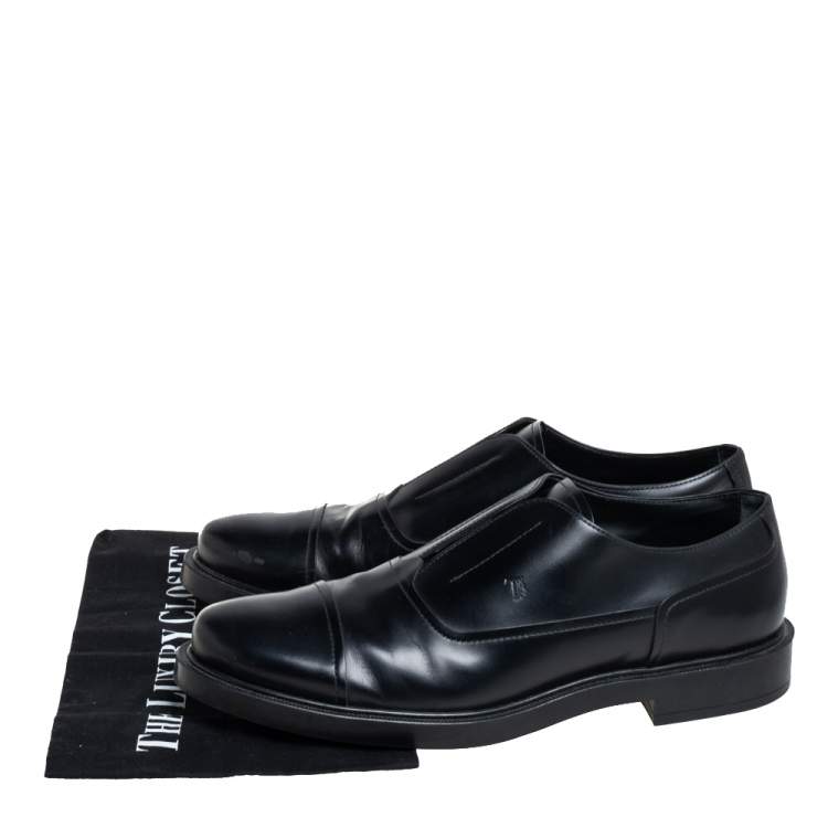Pre Owned Tod's Black Leather Cap Toe Slip On Oxford Size 42