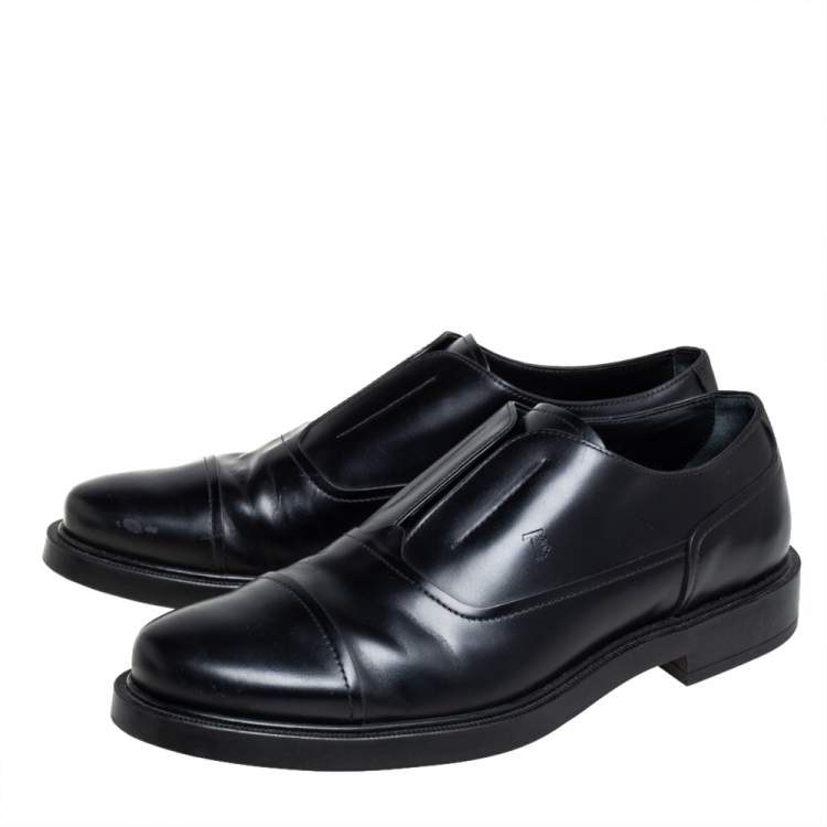 Pre Owned Tod's Black Leather Cap Toe Slip On Oxford Size 42