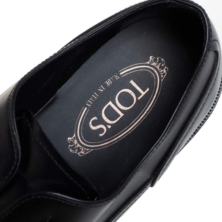 Pre Owned Tod's Black Leather Cap Toe Slip On Oxford Size 42