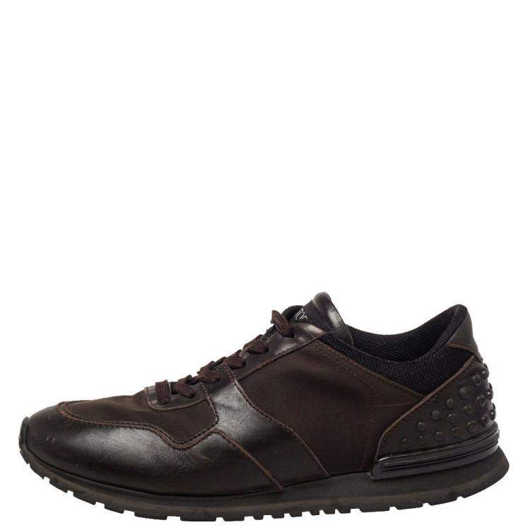 Pre Owned Tod's Brown Leather And Nylon Low Top Sneakers Size 42