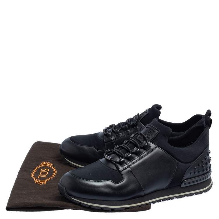 Pre Owned Tod's Black Leather and Neoprene Low Top Sneakers Size 42.5
