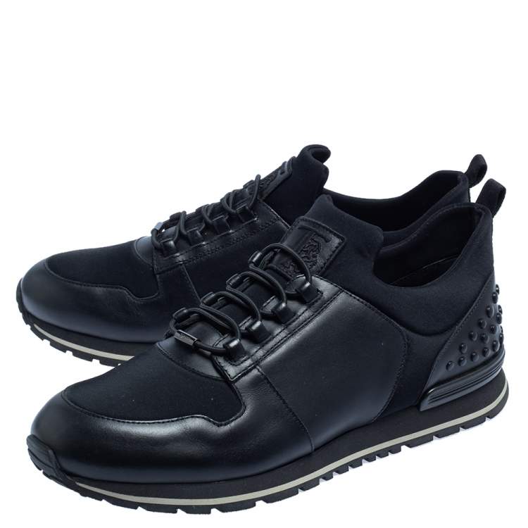 Pre Owned Tod's Black Leather and Neoprene Low Top Sneakers Size 42.5