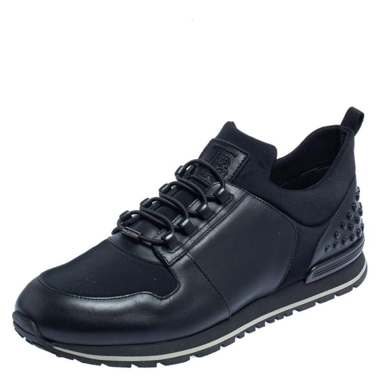 Pre Owned Tod's Black Leather and Neoprene Low Top Sneakers Size 42.5