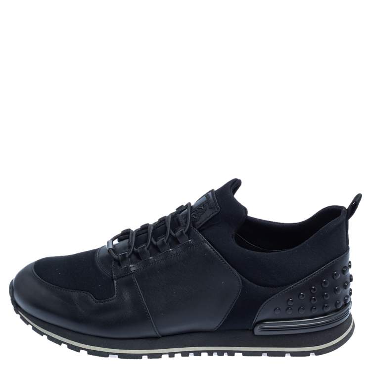 Pre Owned Tod's Black Leather and Neoprene Low Top Sneakers Size 42.5
