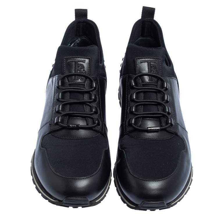 Pre Owned Tod's Black Leather and Neoprene Low Top Sneakers Size 42.5