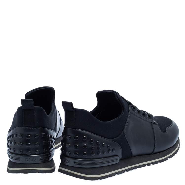 Pre Owned Tod's Black Leather and Neoprene Low Top Sneakers Size 42.5