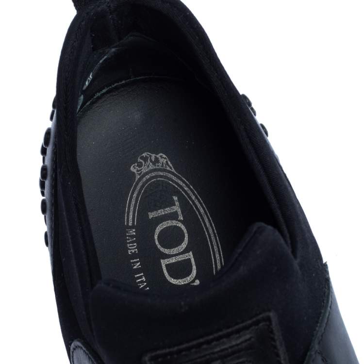 Pre Owned Tod's Black Leather and Neoprene Low Top Sneakers Size 42.5