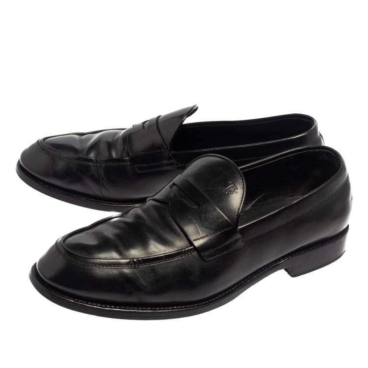 Pre Owned Tod's Black Leather Penny Slip On Loafers Size 43