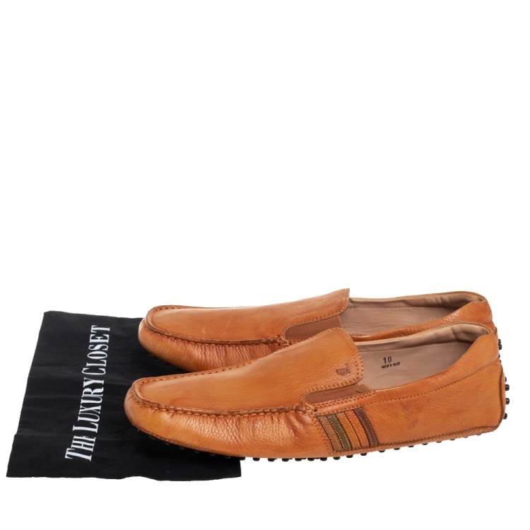 Pre Owned Tods Light Brown Leather Slip On Loafers Size 44.5