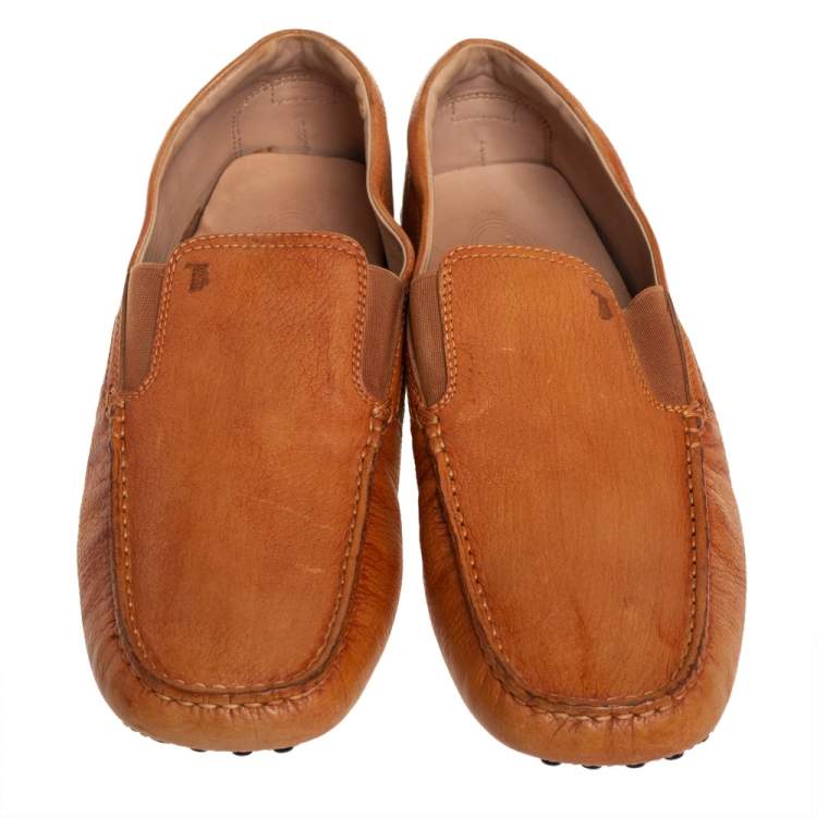 Pre Owned Tods Light Brown Leather Slip On Loafers Size 44.5