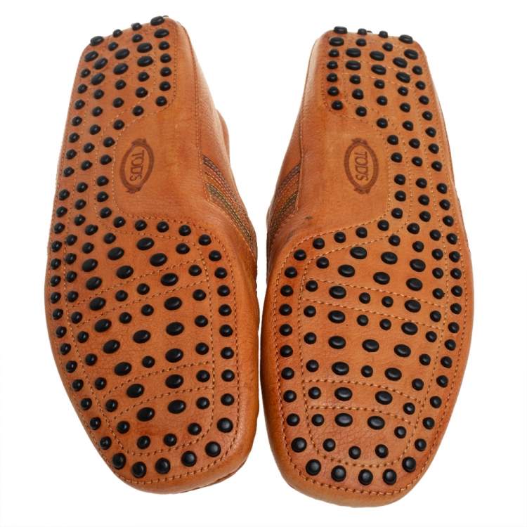 Pre Owned Tods Light Brown Leather Slip On Loafers Size 44.5