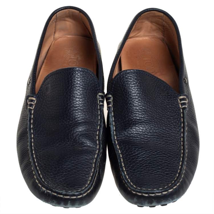 Pre Owned Tod's Navy Blue Leather Slip On Loafer Size 42