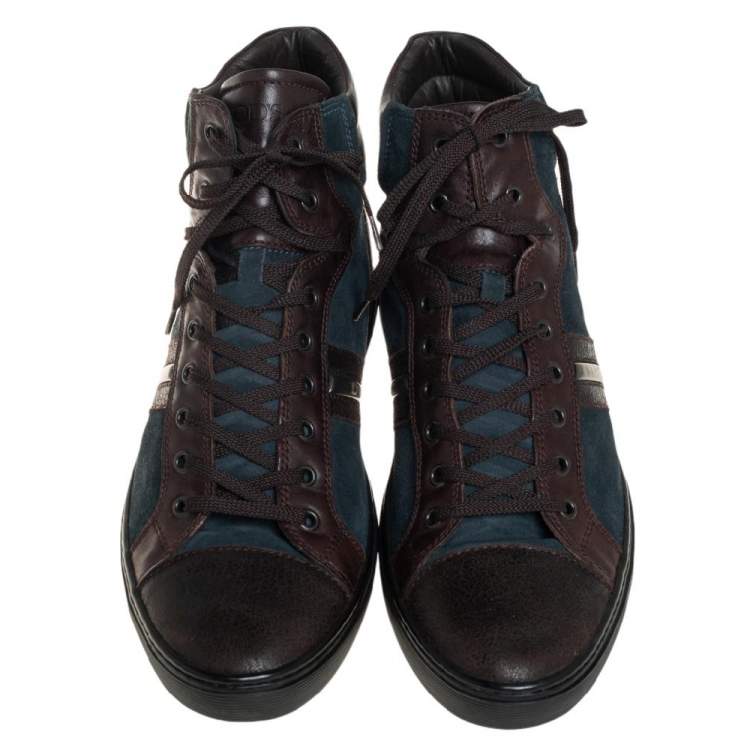 Pre Owned Tods Blue/Brown Suede And Leather High Top Sneakers Size 44.5