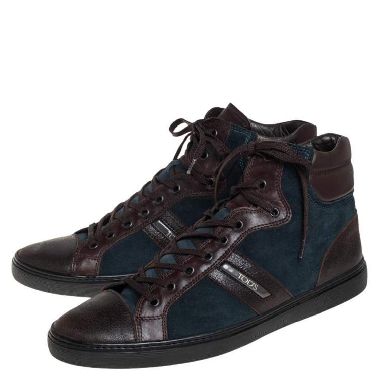 Pre Owned Tods Blue/Brown Suede And Leather High Top Sneakers Size 44.5