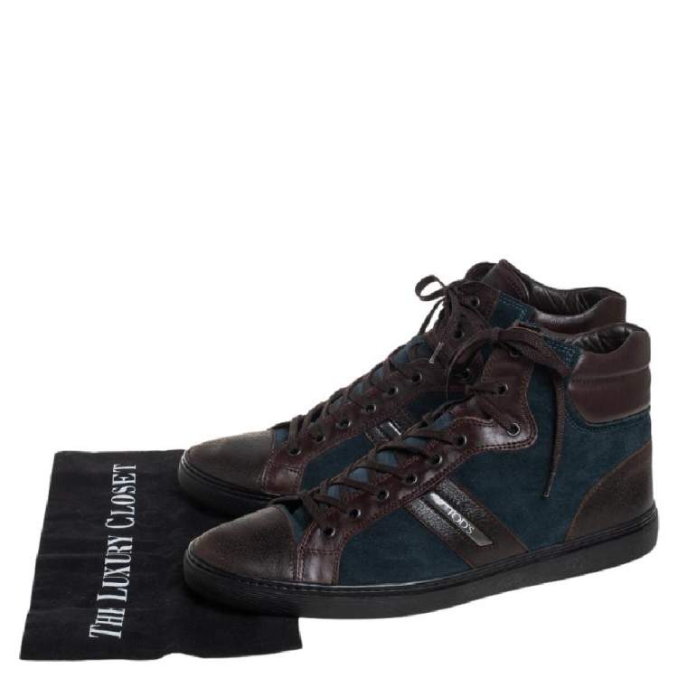 Pre Owned Tods Blue/Brown Suede And Leather High Top Sneakers Size 44.5