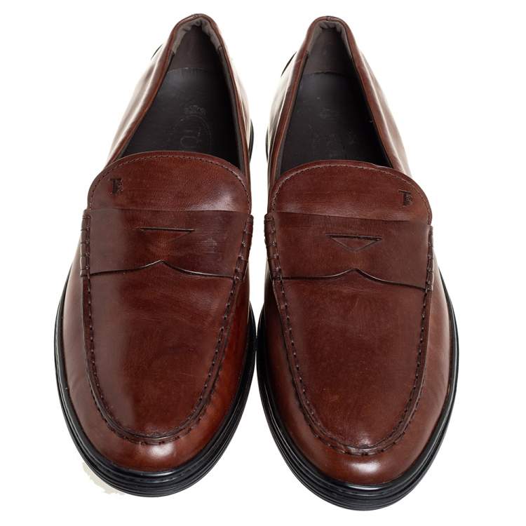 Pre Owned Tod's Brown Leather Slip On Loafers Size 47