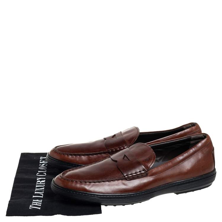 Pre Owned Tod's Brown Leather Slip On Loafers Size 47