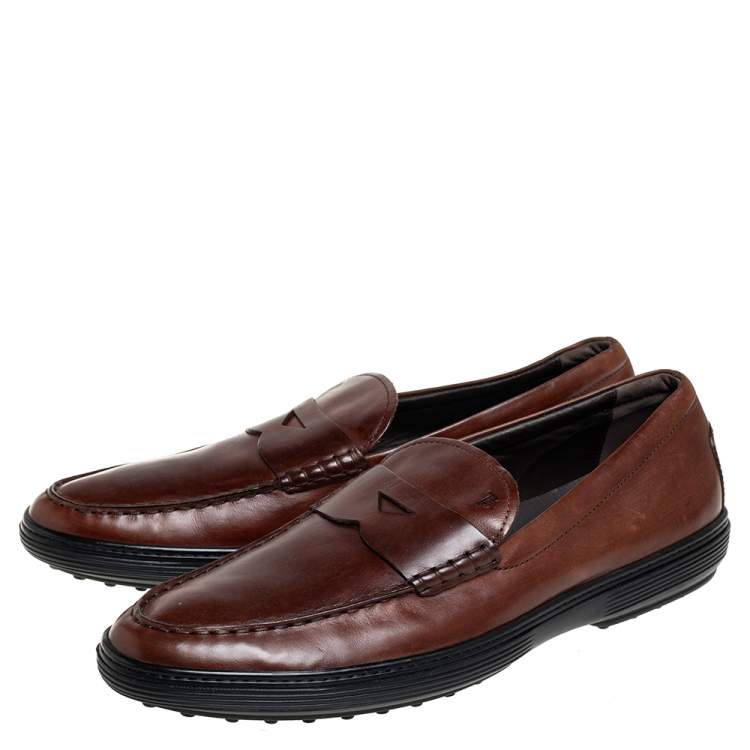 Pre Owned Tod's Brown Leather Slip On Loafers Size 47