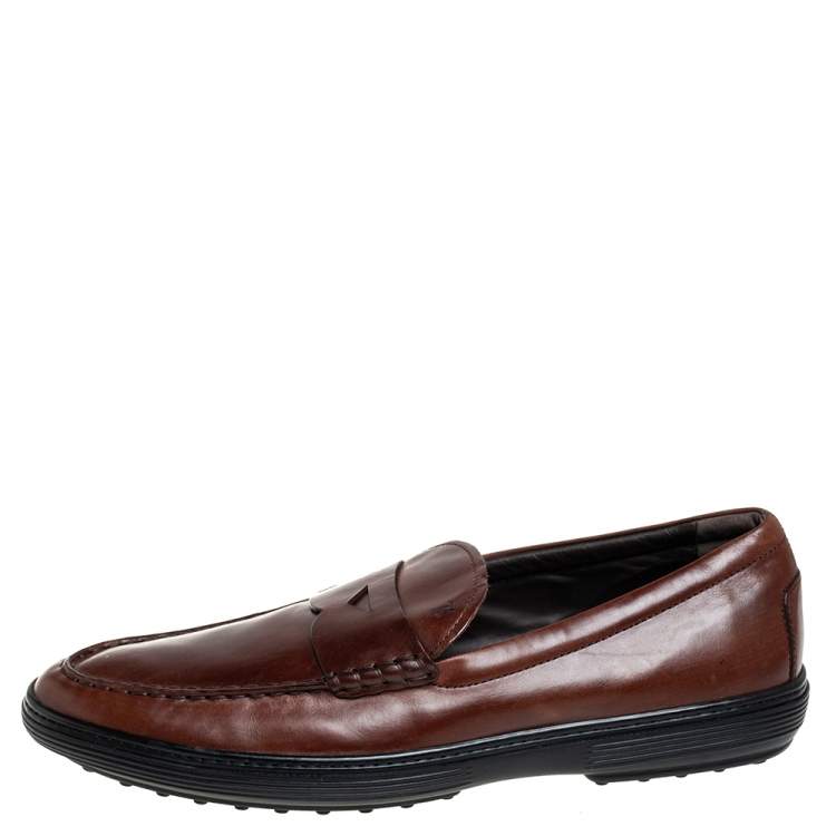 Pre Owned Tod's Brown Leather Slip On Loafers Size 47