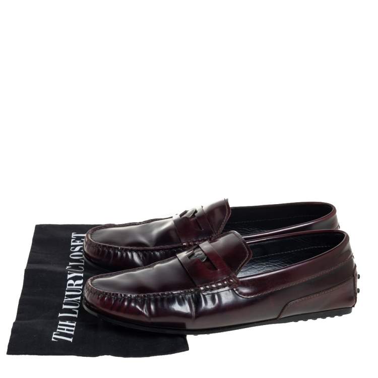 Pre Owned Tods Burgundy Leather Slip On Loafers Size 41
