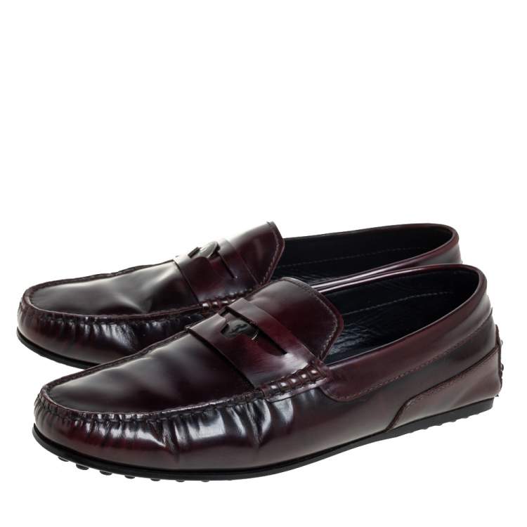 Pre Owned Tods Burgundy Leather Slip On Loafers Size 41