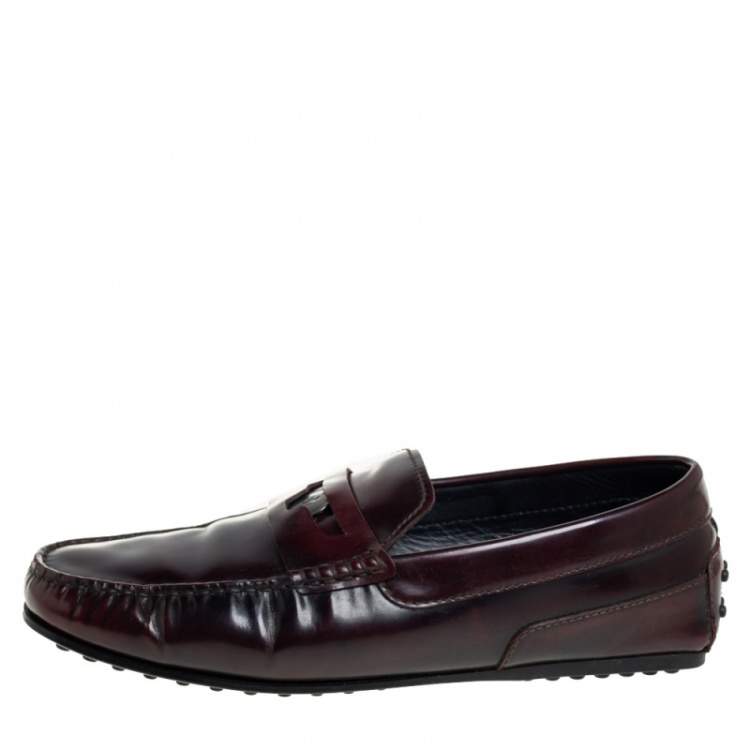 Pre Owned Tods Burgundy Leather Slip On Loafers Size 41