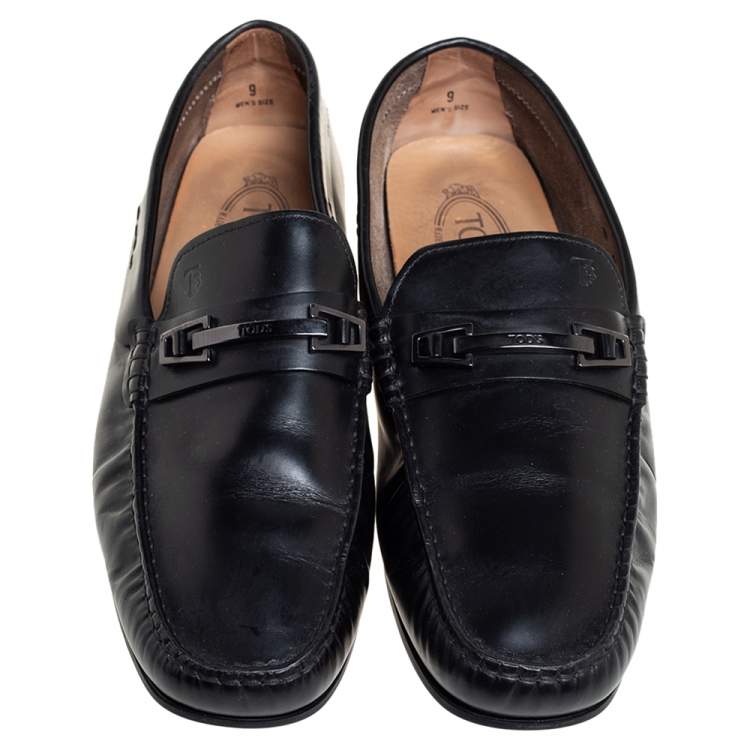 Pre Owned Tod's Black Leather Slip on Loafer Size 43
