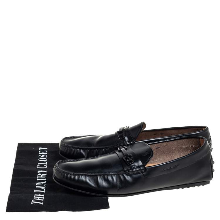 Pre Owned Tod's Black Leather Slip on Loafer Size 43