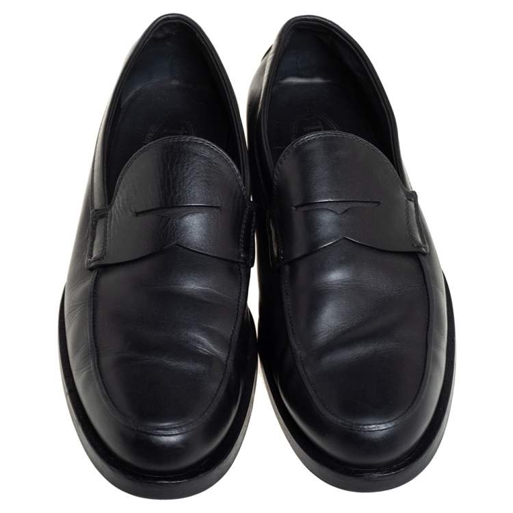 Pre Owned Tod's Black Leather Slip On Loafers Size 41 
