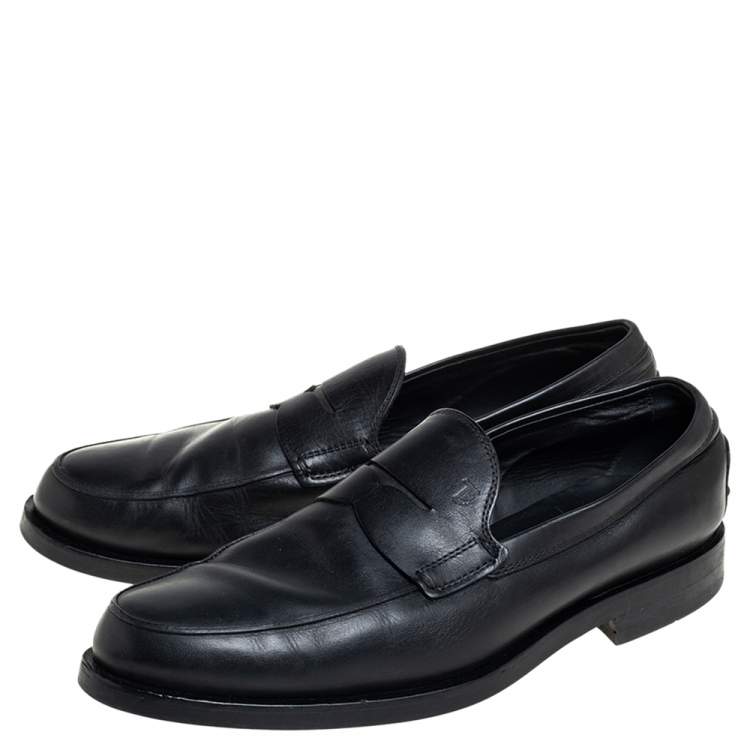 Pre Owned Tod's Black Leather Slip On Loafers Size 41 