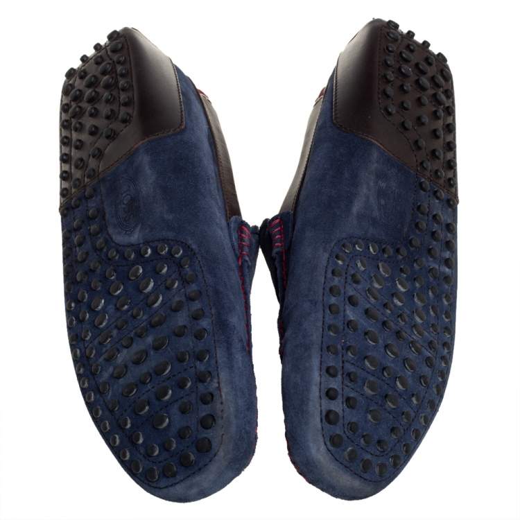 Pre Owned Tods By Ferrari Blue/Brown Suede And Leather Slip On Loafer Size 43