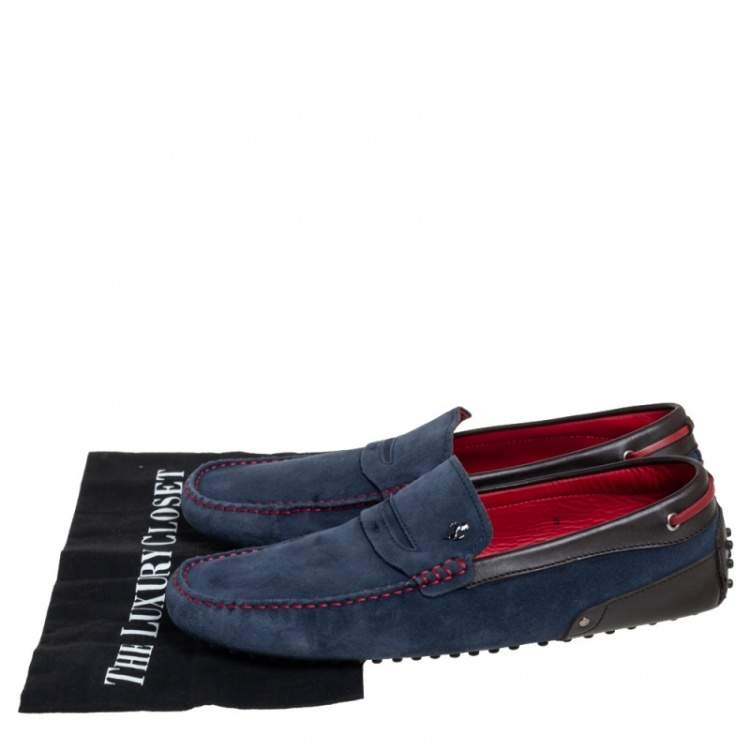 Pre Owned Tods By Ferrari Blue/Brown Suede And Leather Slip On Loafer Size 43