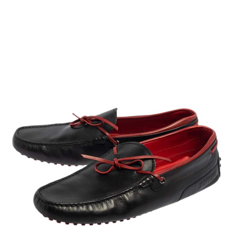 Pre Owned Tod's By Ferrari Black Leather Bow Slip On Loafers Size 43