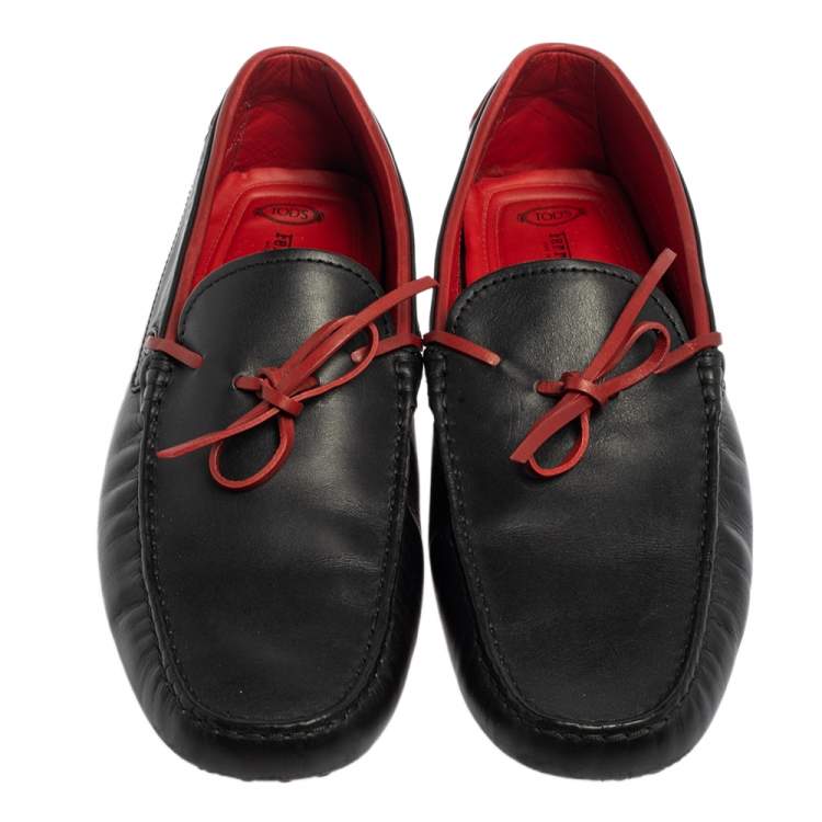 Pre Owned Tod's By Ferrari Black Leather Bow Slip On Loafers Size 43