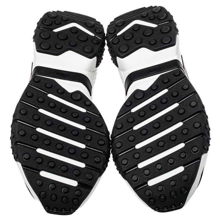 مملوكة مسبقًا Tod's Black/White Leather Mesh Lace Up Sneakers Size 44.5