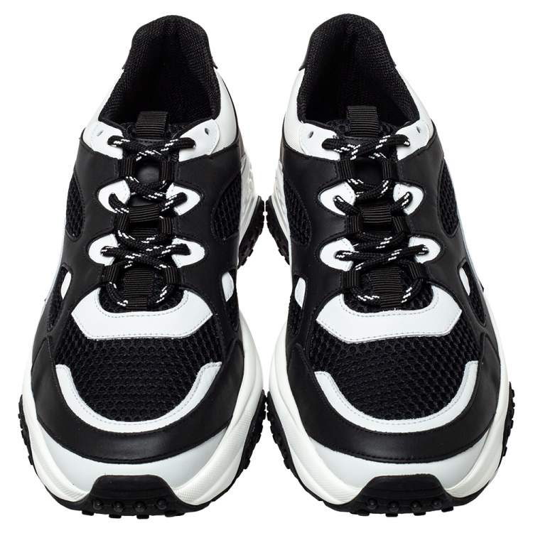 مملوكة مسبقًا Tod's Black/White Leather Mesh Lace Up Sneakers Size 44.5