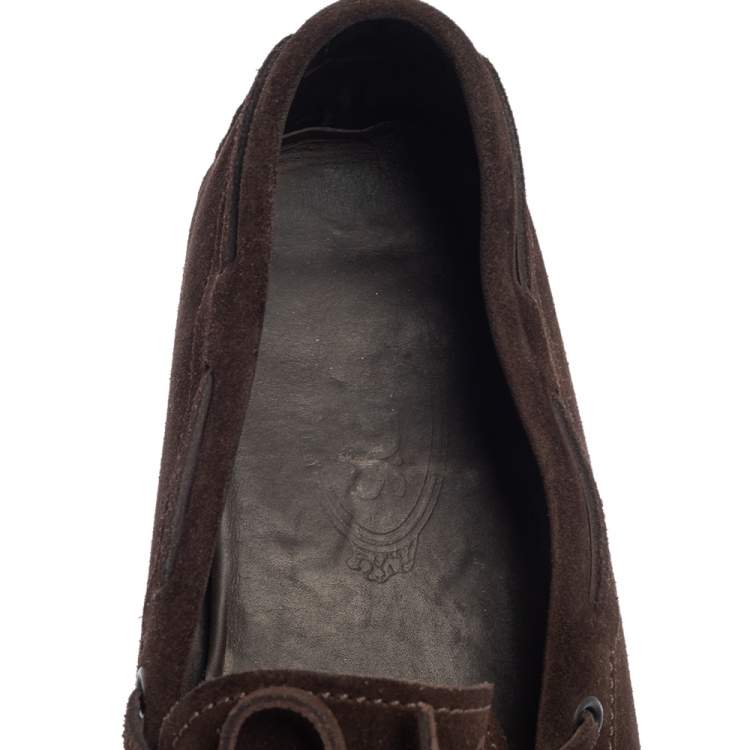 Pre Owned  Tod's Brown Suede Bow Slip On Loafers Size 45
