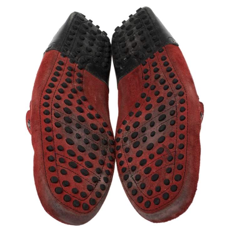 Pre Owned Tod's for Ferrari Red Suede Slip On Loafers Size 43