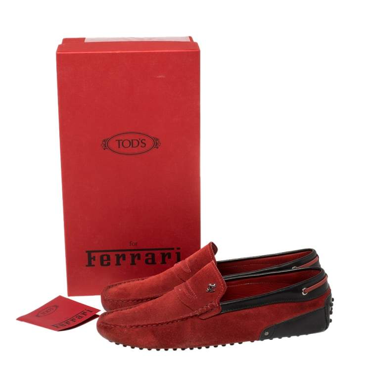 Pre Owned Tod's for Ferrari Red Suede Slip On Loafers Size 43