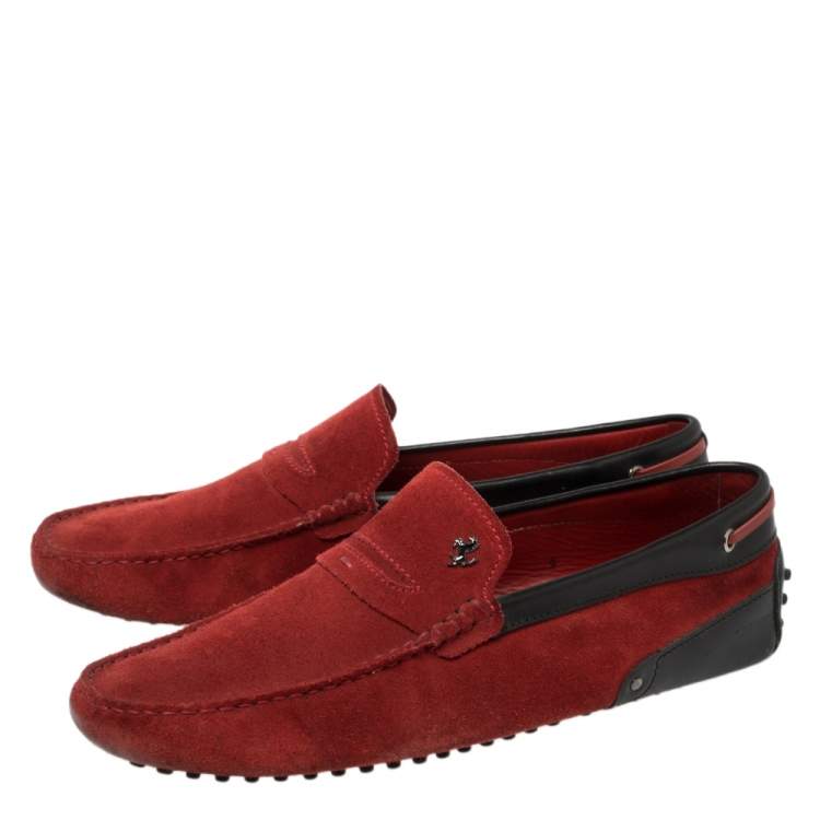 Pre Owned Tod's for Ferrari Red Suede Slip On Loafers Size 43