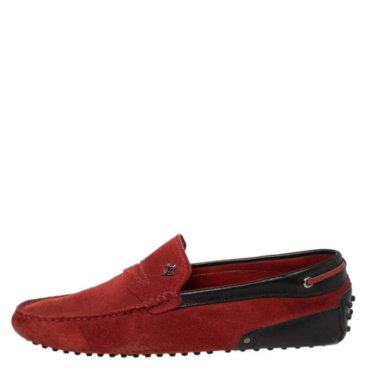 Pre Owned Tod's for Ferrari Red Suede Slip On Loafers Size 43