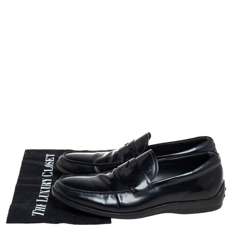 Pre Owned Tod's Black Leather Penny Slip On Loafers Size 41