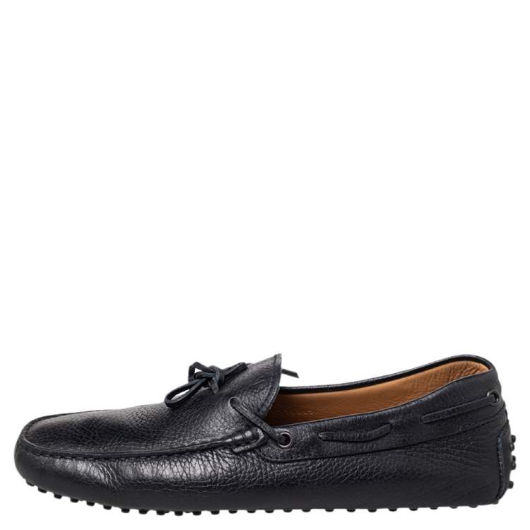 Pre Owned Tod's Black Leather Bow Slip On Loafers Size 41.5